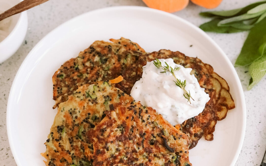 Zoete aardappel & courgette fritters