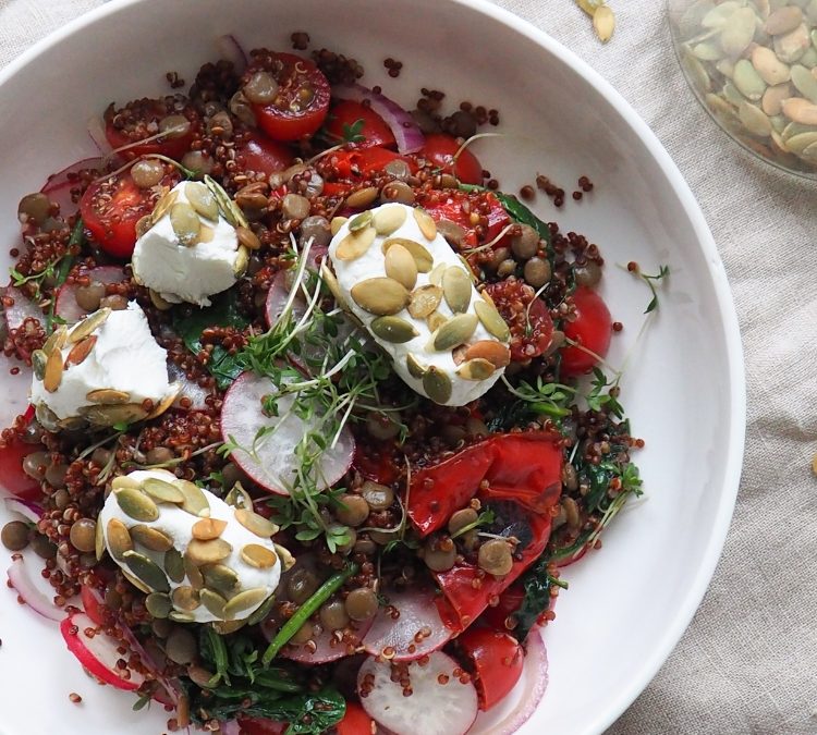 Quinoa salade met geitenkaasballetjes